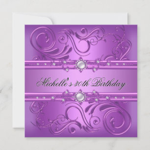 30th Birthday Party Purple Pink Pearl Jewel floral Invitation
