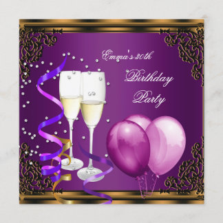 30th Birthday Party Purple Plum Gold Balloons Invitation