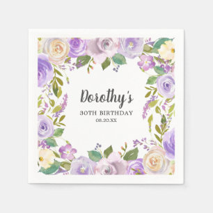 30th Birthday Party Purple Rose Floral Monogram Napkin