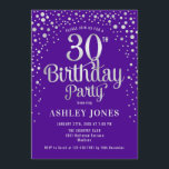 30th Birthday Party - Purple & Silver Invitation<br><div class="desc">30th Birthday Party Invitation.
Elegant design in royal purple and faux glitter silver. Features stylish script font and confetti. Message me if you need custom age.</div>