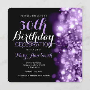 30th Birthday Party Purple Sparkling Lights Invitation