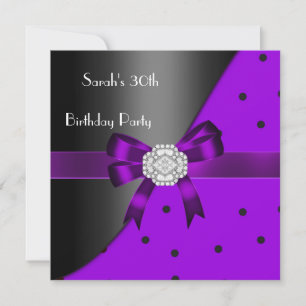 30th Birthday Party Purple Spot Black Diamond Invitation