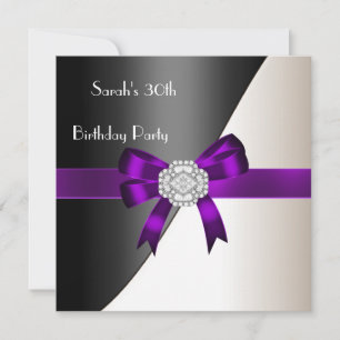 30th Birthday Party Purple White Black Diamond Invitation