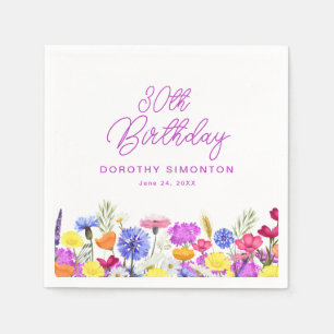 30th Birthday Party Purple Wildflower Custom Napkin