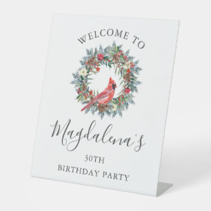 30th Birthday Party Red Cardinal Welcome Pedestal Sign