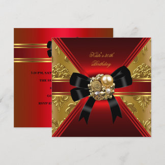 30th Birthday Party Red Gold Rich Royal Black Invitation