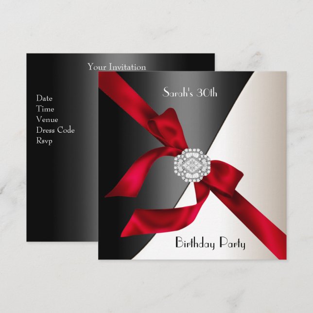 30th Birthday Party Red White Black Diamond Invitation (Front/Back)