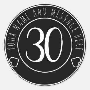 30th Birthday Party Retro Black and White Classic Round Sticker