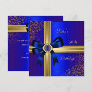 30th Birthday Party Rich Royal Blue Gold Jewel Invitation