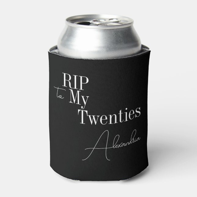 30th Birthday Party RIP 20s Black and White Can Cooler (Can Front)