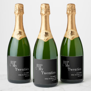 30th Birthday Party RIP 20s Black and White Sparkling Wine Label