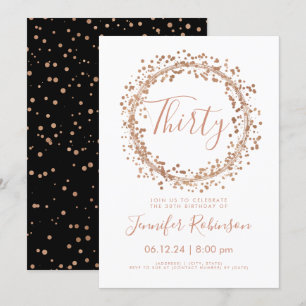 30th Birthday Party Rose Gold B+W Confetti Invitation