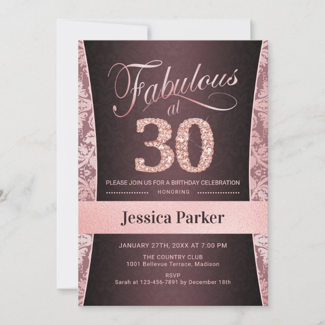 30th Birthday Party - Rose Gold Invitation (Front)