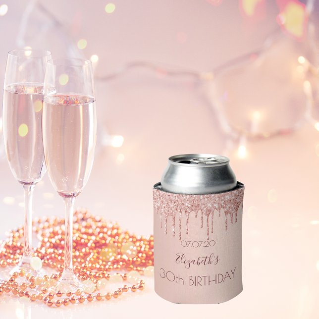 30th birthday party rose gold pink glitter 30 glam can cooler (Creator Uploaded)