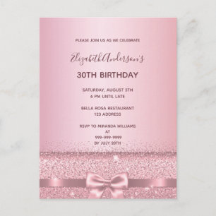 30th birthday party rose gold sparkle invitation postcard