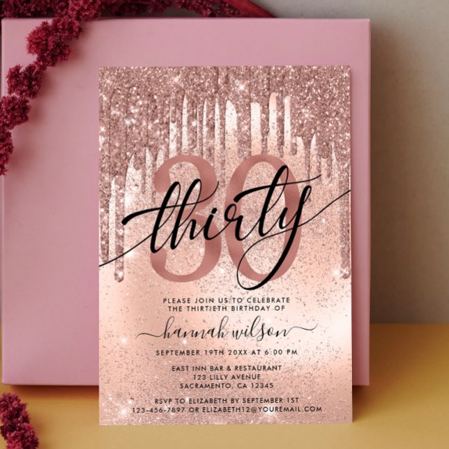 30th Birthday Party Rose Gold Trendy  Invitation (Creator Uploaded)