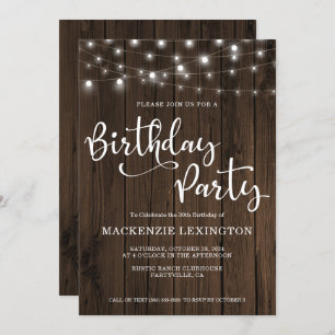 30th Birthday Party Rustic String Lights Wood Invitation