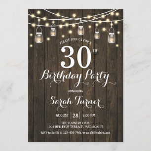30th Birthday Party - Rustic Wood Invitation
