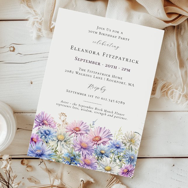 30th Birthday Party September Birth Month Flower  Invitation (Creator Uploaded)