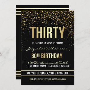 30th Birthday Party   Shimmering Gold Confetti Invitation