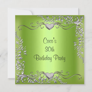 30th Birthday Party Silver Lime Green Invitation