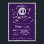 30th Birthday Party - Silver Purple Invitation<br><div class="desc">30th Birthday Party Invitation in silver and purple. Cheers to 30 years!
Please message us if you need further customization.</div>