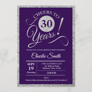 30th Birthday Party - Silver Purple Invitation