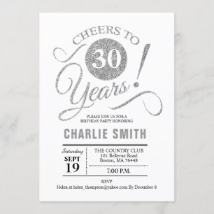 30th Birthday Party - Silver White Invitation