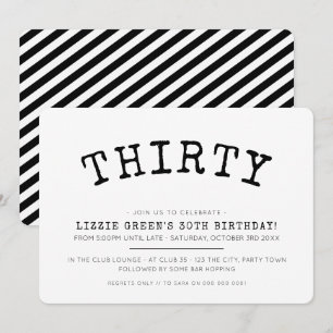 30TH birthday party simple modern minimal black Invitation