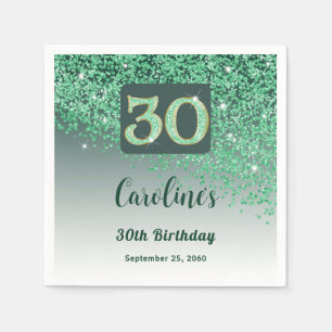 30th Birthday Party Sparkle Green Glitter Napkin