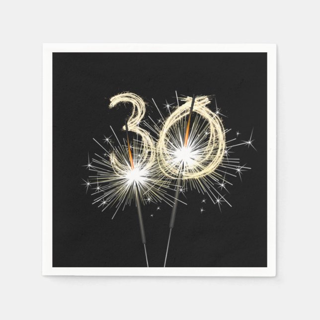 30th Birthday Party Sparklers on Black Napkin (Front)