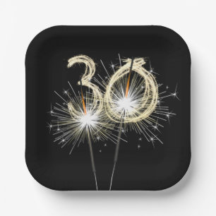 30th Birthday Party Sparklers on Black Paper Plate