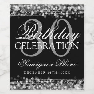 30th Birthday Party Sparkles Silver Wine Label