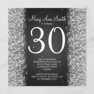 30th Birthday Party Sparkling Glitter Black Invitation