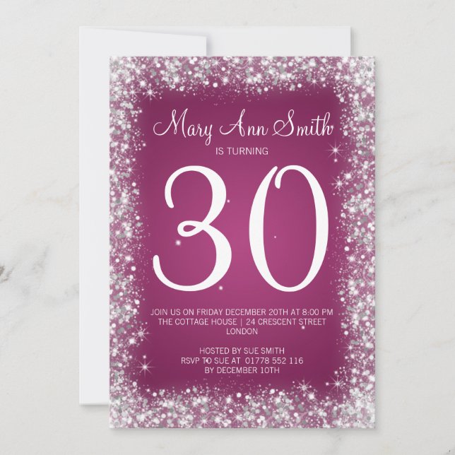 30th Birthday Party Sparkling Glitter Pink Invitation (Front)