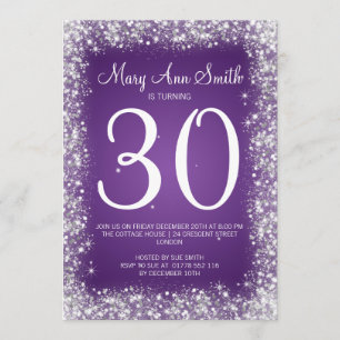 30th Birthday Party Sparkling Glitter Purple Invitation