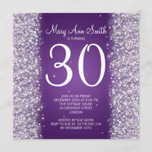 30th Birthday Party Sparkling Glitter Purple Invitation