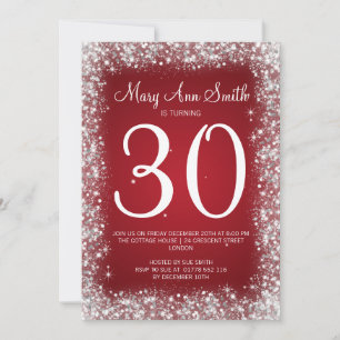 30th Birthday Party Sparkling Glitter Red Invitation