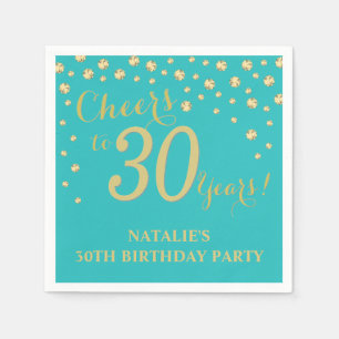 30th Birthday Party Teal and Gold Diamond Napkins
