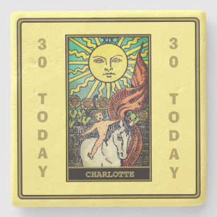 30th Birthday Party, The Sun Tarot Card Yellow Stone Coaster