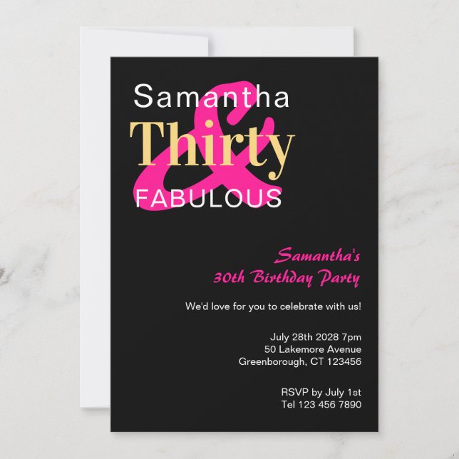 30th Birthday Party Thirty and Fabulous Invitation (Front)