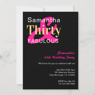 30th Birthday Party Thirty and Fabulous Invitation