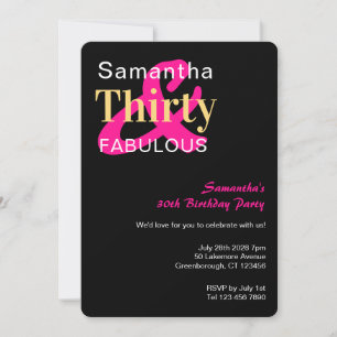 30th Birthday Party Thirty and Fabulous Invitation