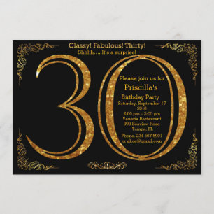 30th,Birthday party, thirty, Gatsby, black & gold Invitation