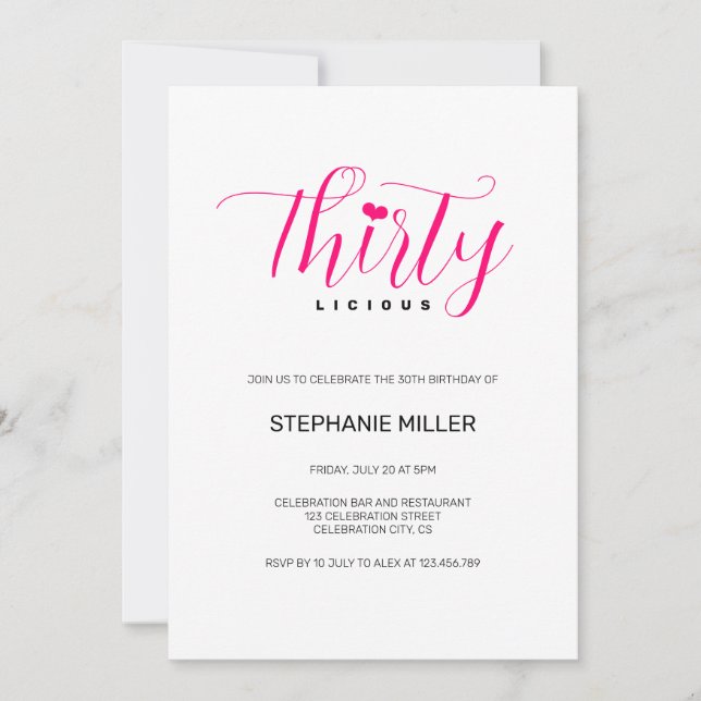 30th Birthday Party Thirty Pink Thirtylicious Invitation (Front)