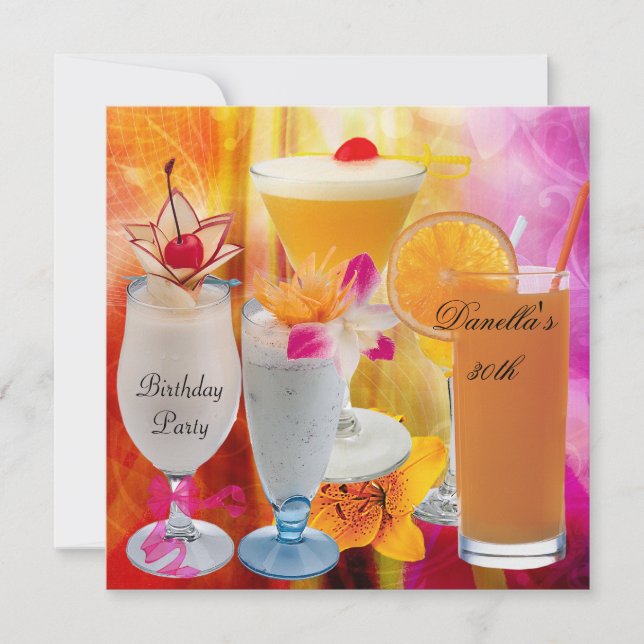 30th Birthday Party Tropical Drinks Cocktails 2 Invitation (Front)