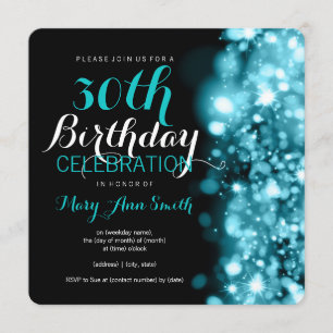 30th Birthday Party Turquoise Sparkling Lights Invitation