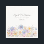 30th Birthday Party Watercolor Floral Custom Napkin<br><div class="desc">An elegant watercolor floral bouquet of vintage flowers decorates the top of this 30th birthday party custom cocktail napkin. The soft pastel flowers are accented with modern line art. The birthday celebrant's name and birthday follow. All text is editable.</div>