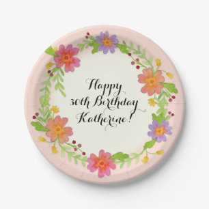 30th Birthday Party Watercolor Modern Floral Paper Plate