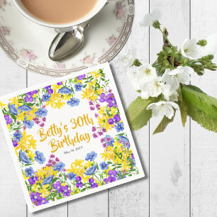 30th Birthday Party Watercolor Wildflowers Napkin